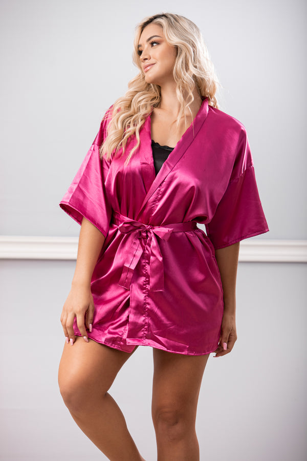 Fucsia Satin Kimono Robe Nightwear