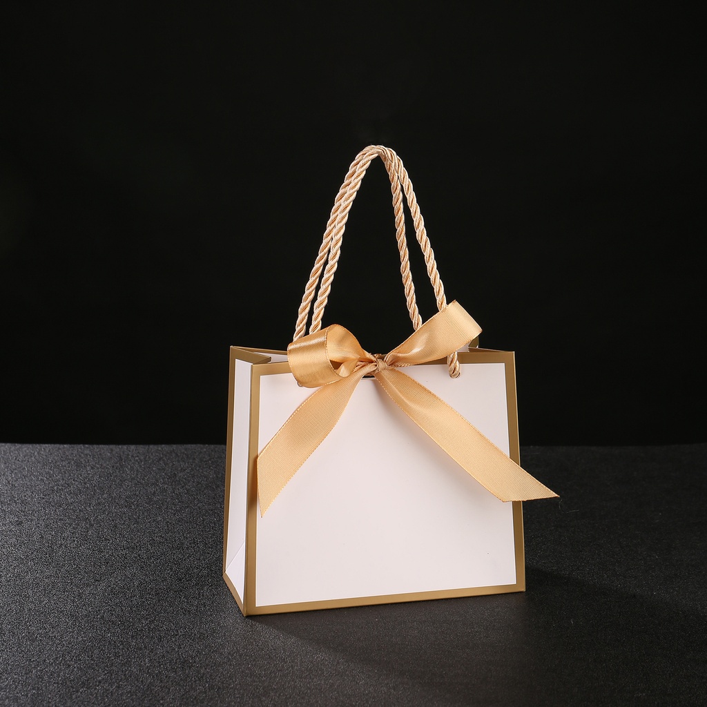 [43211044] Bolsa de regalo de cartón con lazo blanco 16.3X7.9X14cm