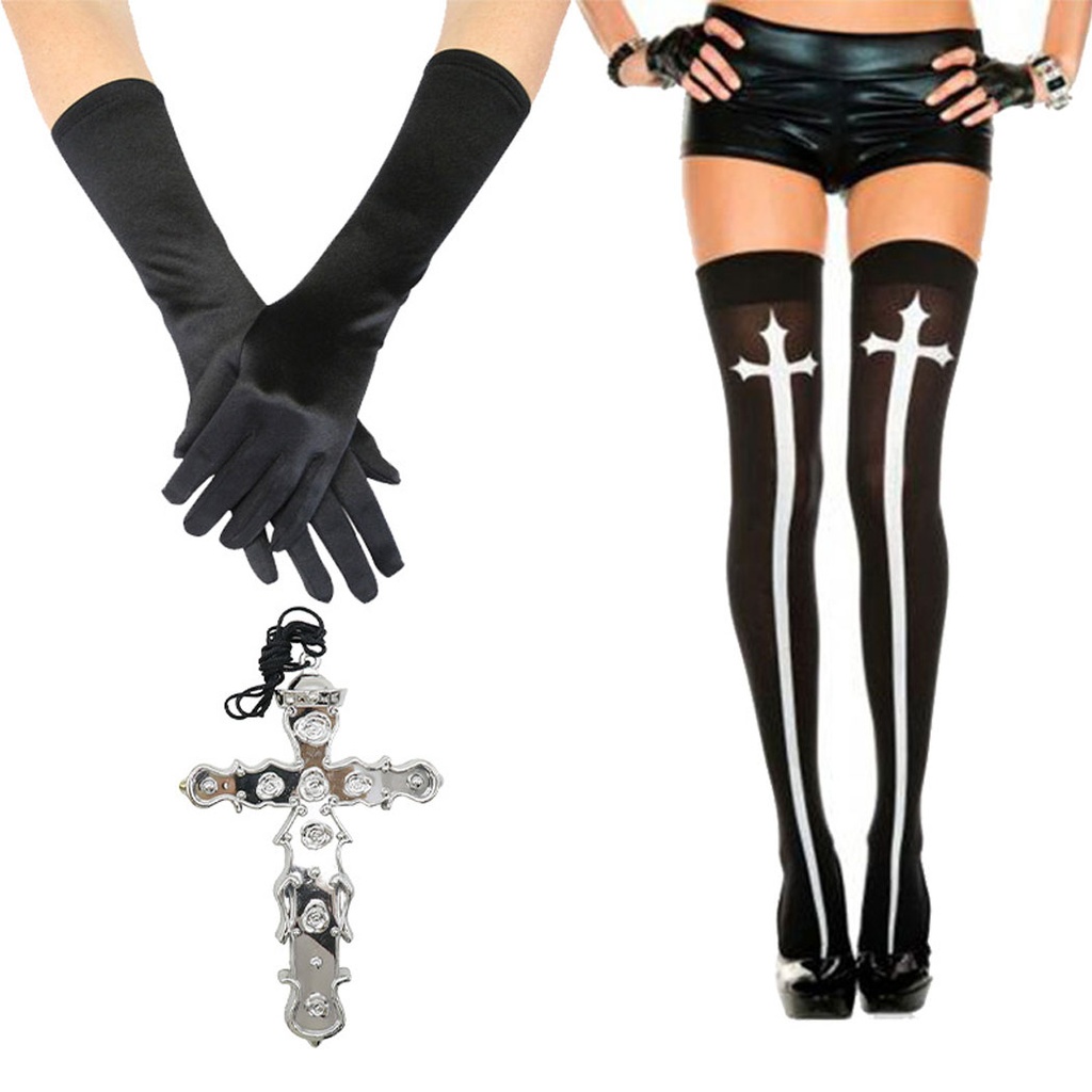 Conjunto de accesorios de monja: incluye guantes, medias y guantes.