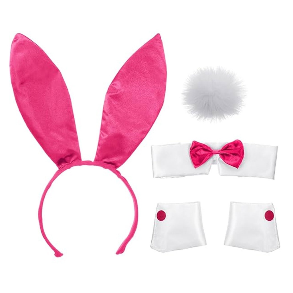[40840141] Disfraz de coneja 6 piezas  color blanco rosado para halloween