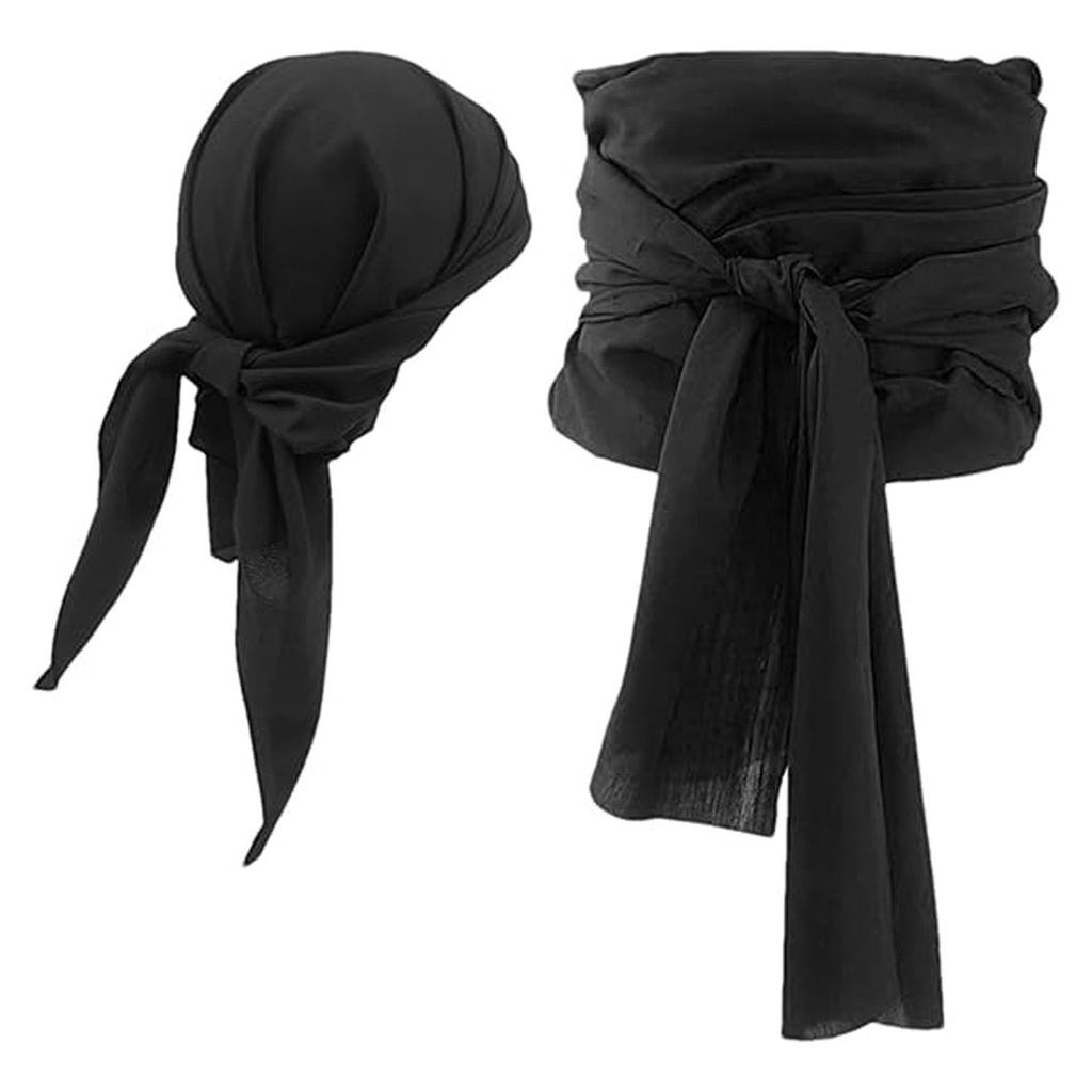 [40840142] Pañuelo pirata para la cabeza y pulsera para la mano color negro para halloween