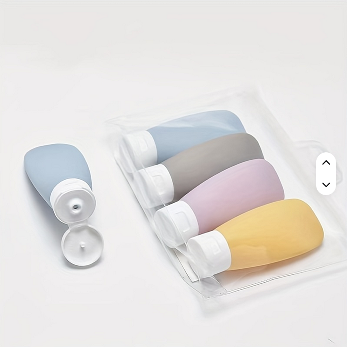 [40360111] 4 unids/set juego de botellas de viaje de silicona portátiles envases cosméticos recargables para artículos de tocador botellas de cuidado de la piel de viaje exprimibles