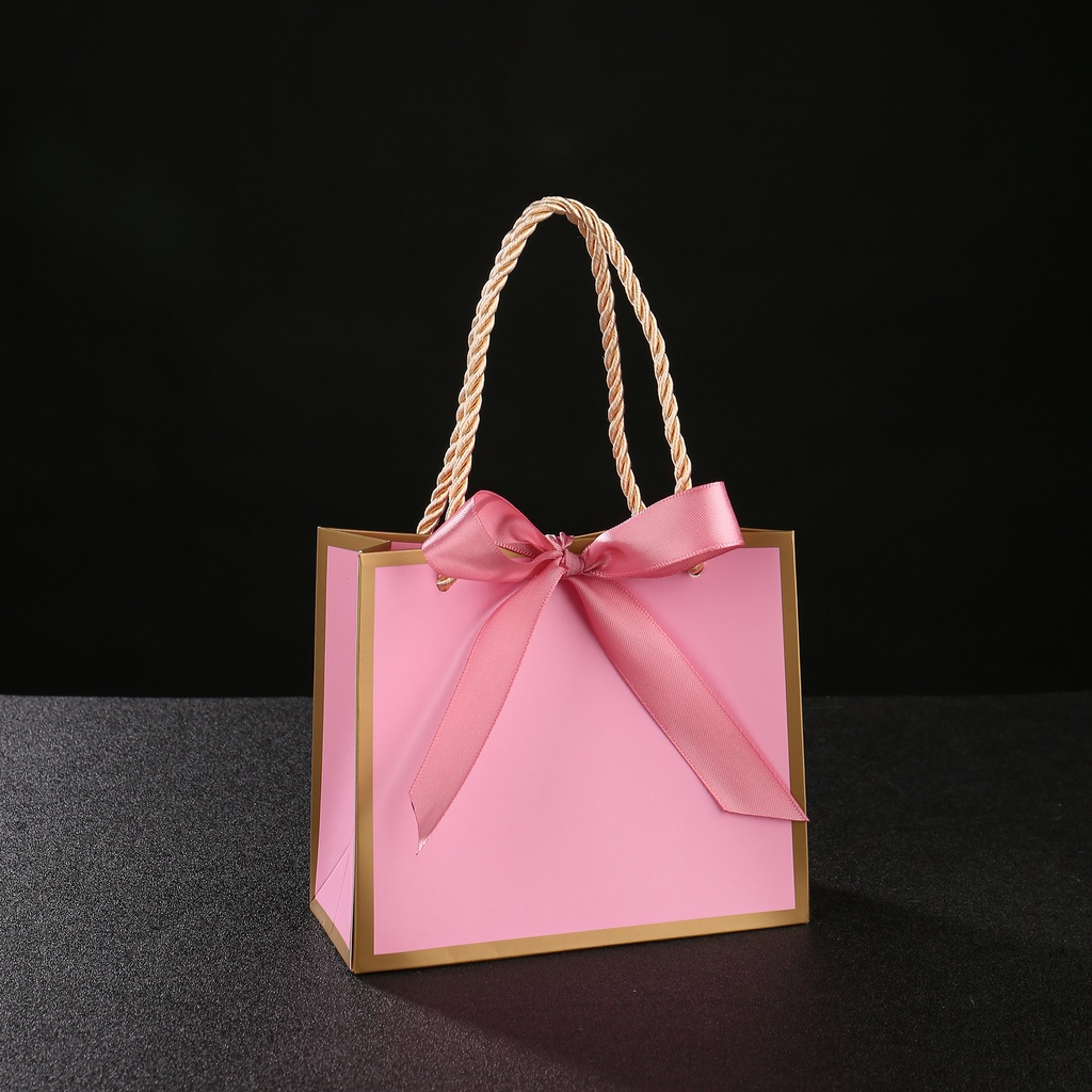 Bolsa de regalo de cartón (14X6X12) ROSADO (LAZO COLOR ROSADO)