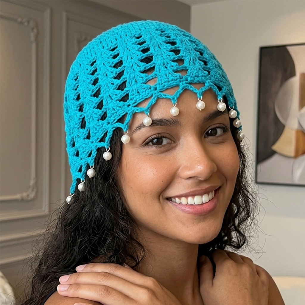 Casquete con perlas alrededor del borde