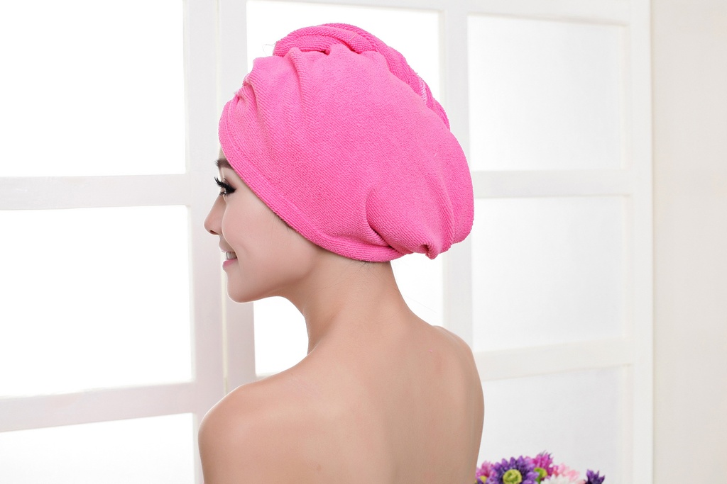 Gorro de secado de pelo de fibra sintética de color liso. (ROSADO)
