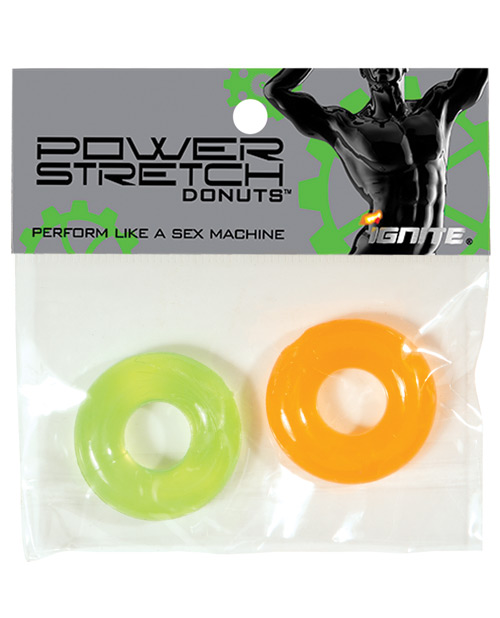 [752875951078] Ignite Power Stretch Donut Cock Ring - Orange/Green Pack of 2
