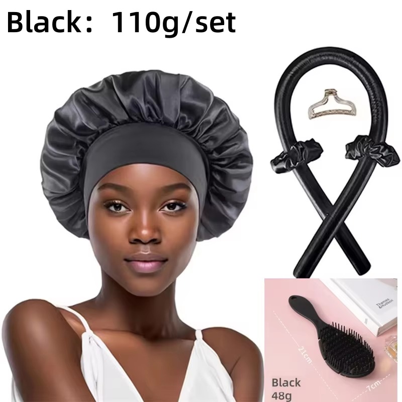 [41620111] Juego de gorro rizador para dormir (Negro)