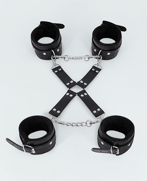 [845830088060] Lust PU Leather All 4's Fuzzy Cuff Set - Black
