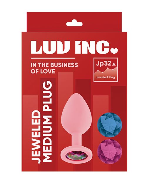 [663546905057] Luv Inc. Jeweled Silicone Butt Plug w/Three Stones - Medium Light Pink