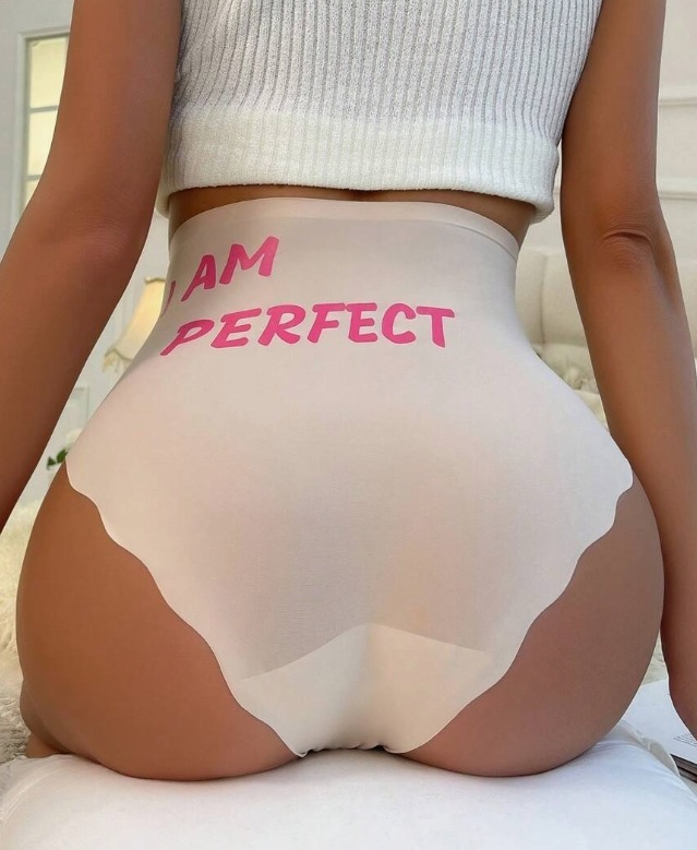 Panties De Talle Alto Con Bordes Festoneados E Impresión De Texto Para Día De San Valentín IY