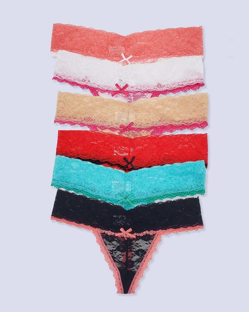 [885851535181] Tanga de encaje floral (Rojo, S)