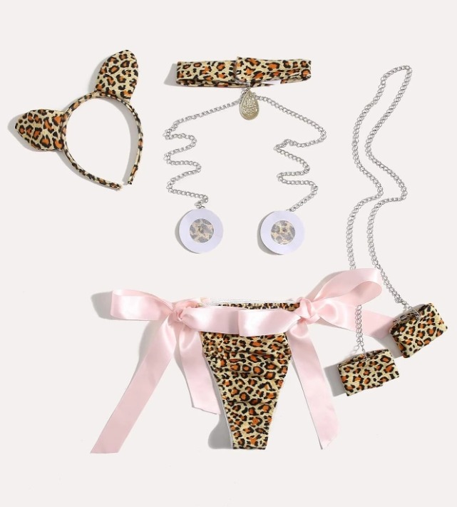 [319601010265] Wild 4 piezas Set disfraz de animal de leopardo vinculado con cadena (S)