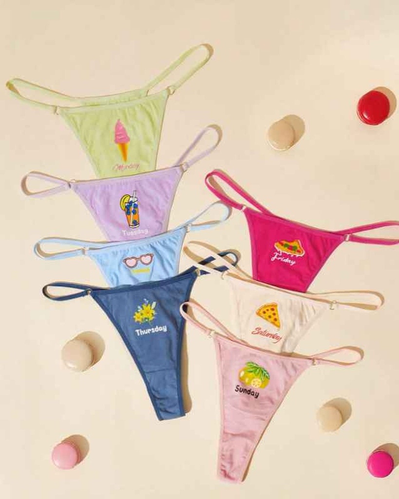 7 piezas Tanga con estampado de letra y dibujos animados IY