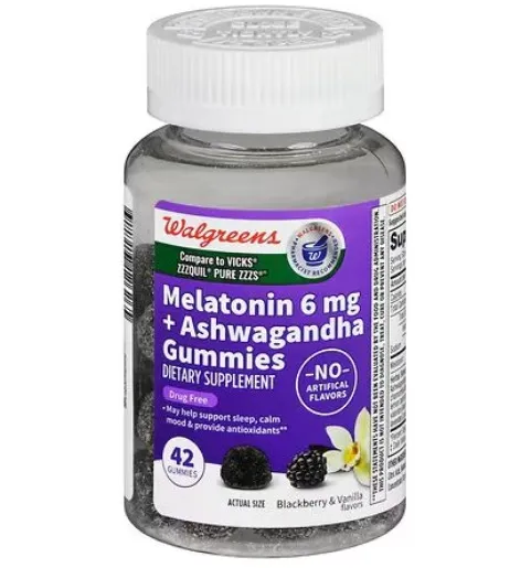Walgreens Melatonin + Ashwagandha Gummies Blackberry & Vanilla, 42.0 ea