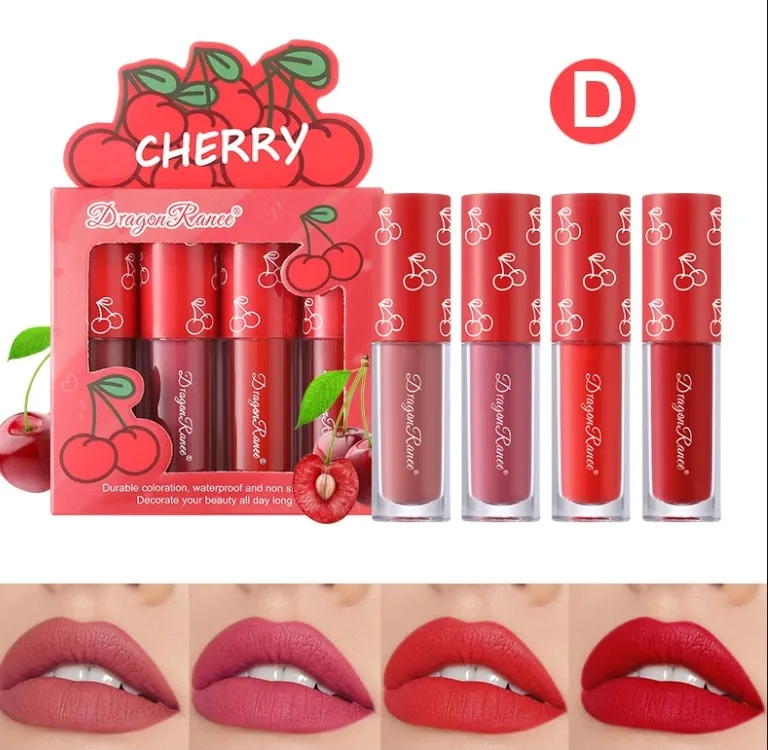Set de labiales mate sabor cereza. (D)