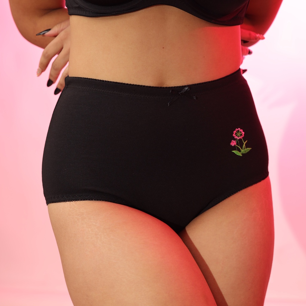 Panty alto de algodón con bordado floral IY