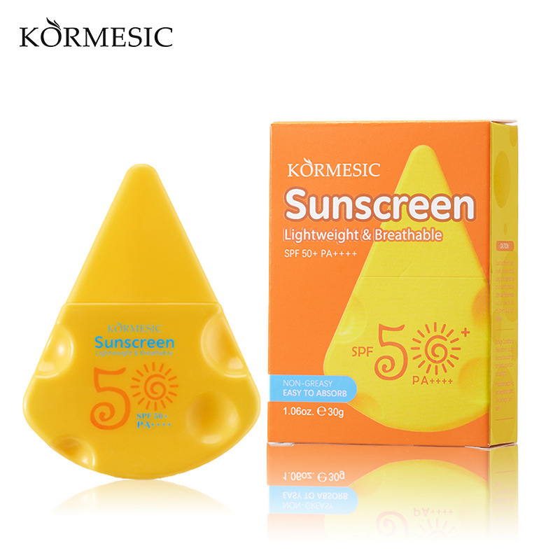 bloqueador solar facial ligero con diseño de queso