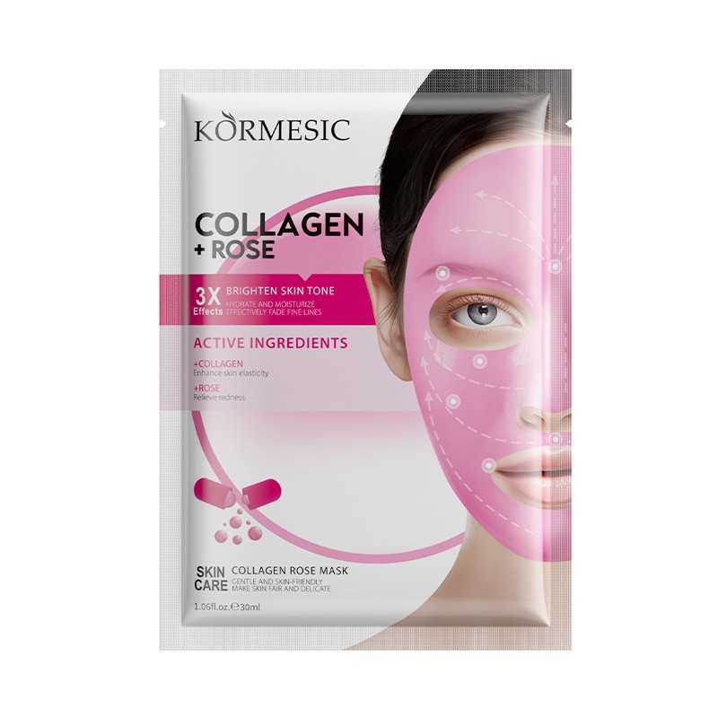mascarilla facial de velo con colágeno y rosa