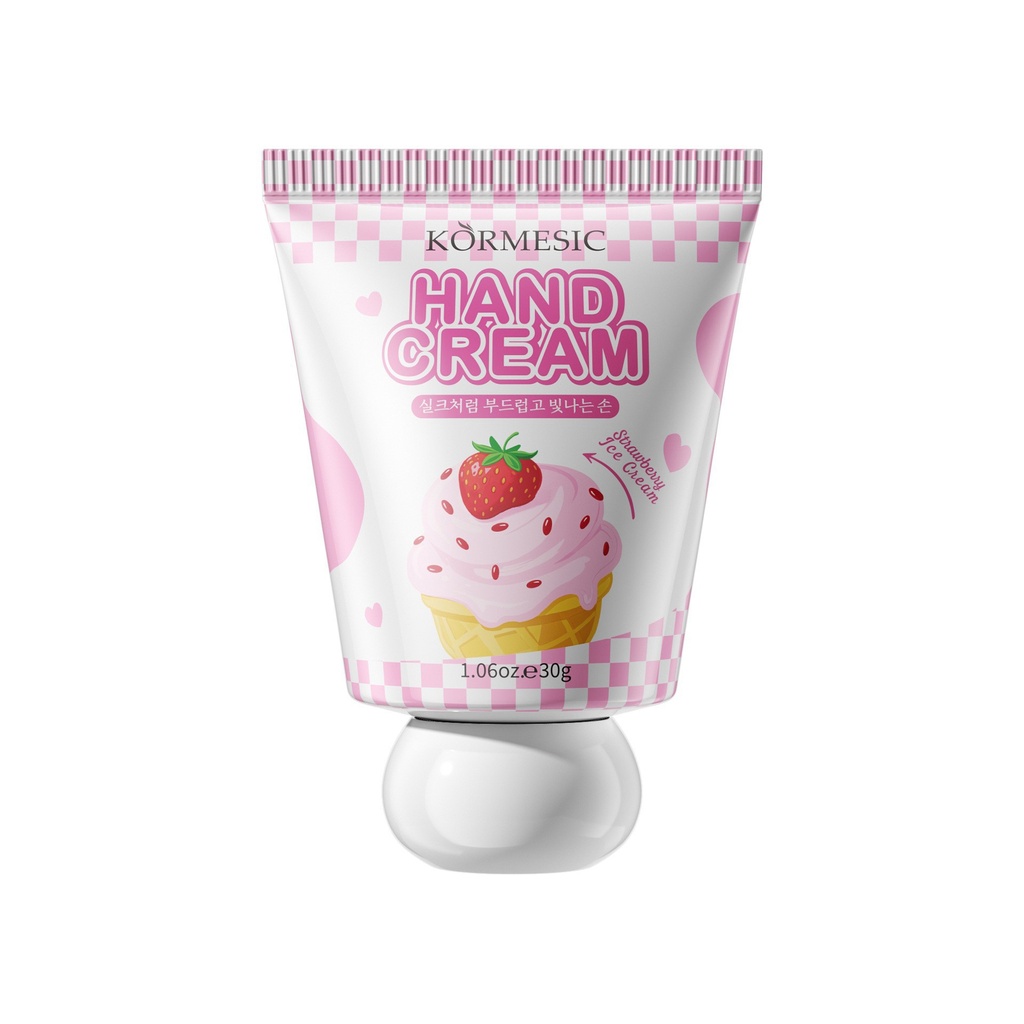 crema de manos de helado de fresa