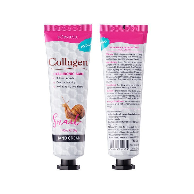 crema de manos de babosa de caracol, colágeno y ácido hialurónico