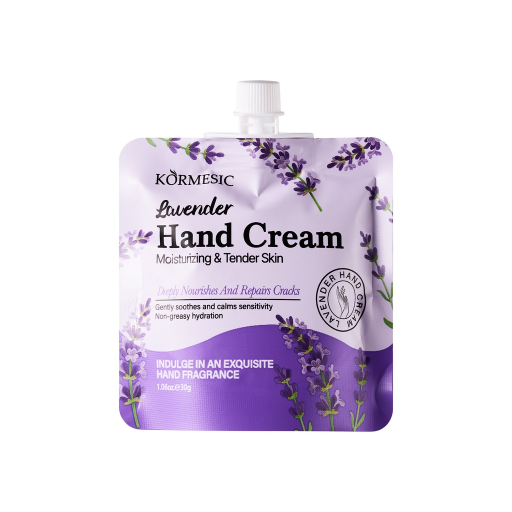 crema de manos de lavanda en formato sachet/pouch