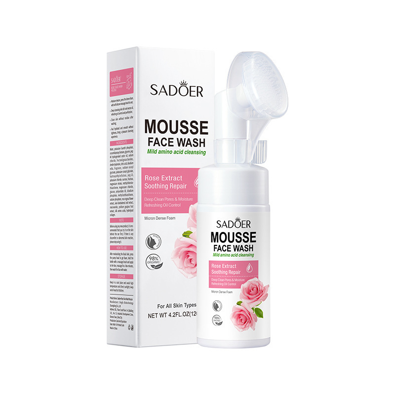 [6942349708015] espuma limpiadora facial con cepillo de extracto de rosas